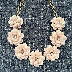 J. Crew Pink Blush Rosette Statement Necklace